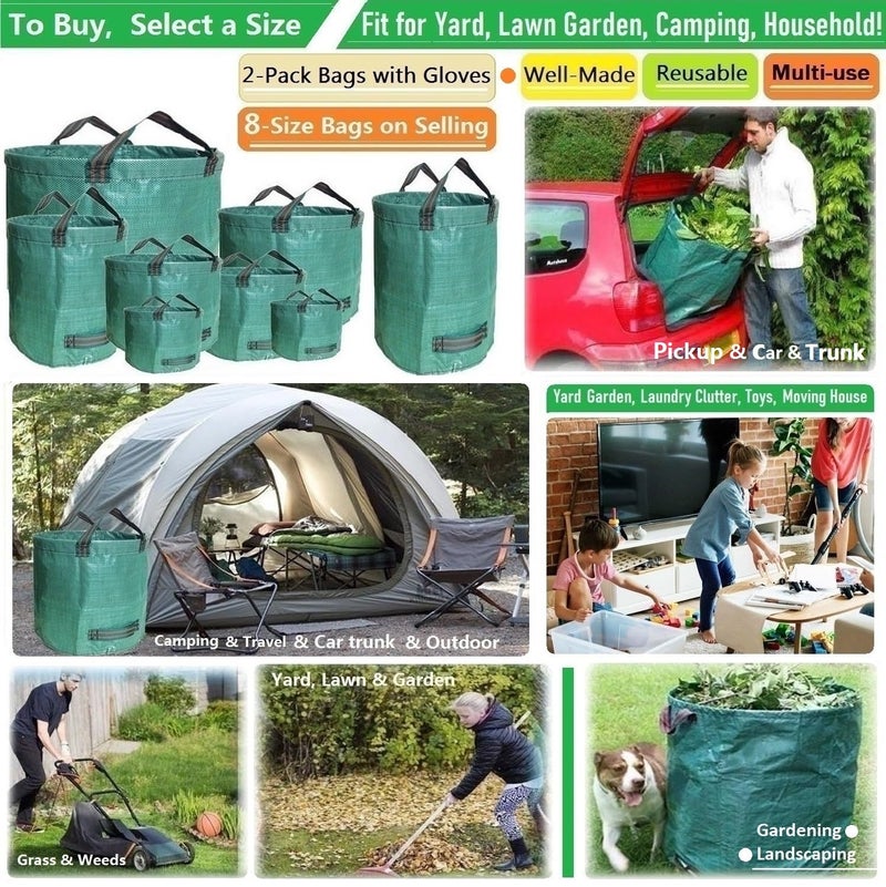 Tespher Standard 2-Pack 16 Gallon Yard Lawn Garden Bags (D18, H15 inch) w/Gardening Gloves for Yard Waste Bags,Patio Debris Container,Camping Trash Bin,Recycling Bag,Laundry Bin,Lawn Weeds,Leaf Bag 4 handles - Image 2